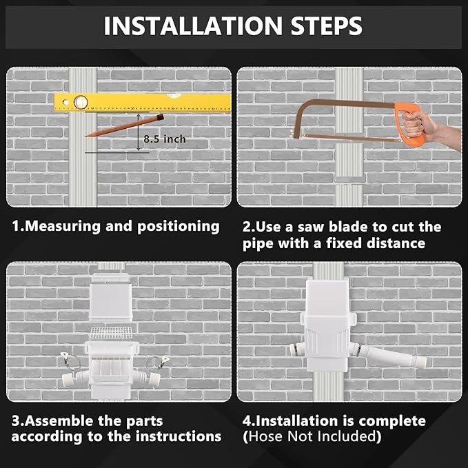 Downspout Diverter, Rain Barrel Diverter Kit-Rainwater Collection System Fits 2x3 or 3x4 Inch Downspout with Filtration and PVC Spigot, White