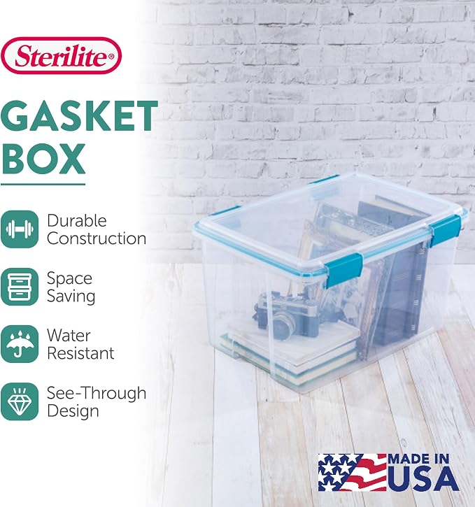 Sterilite Gasket Storage Box with Lids for Home & Office, 54 Quart, 8-Pack