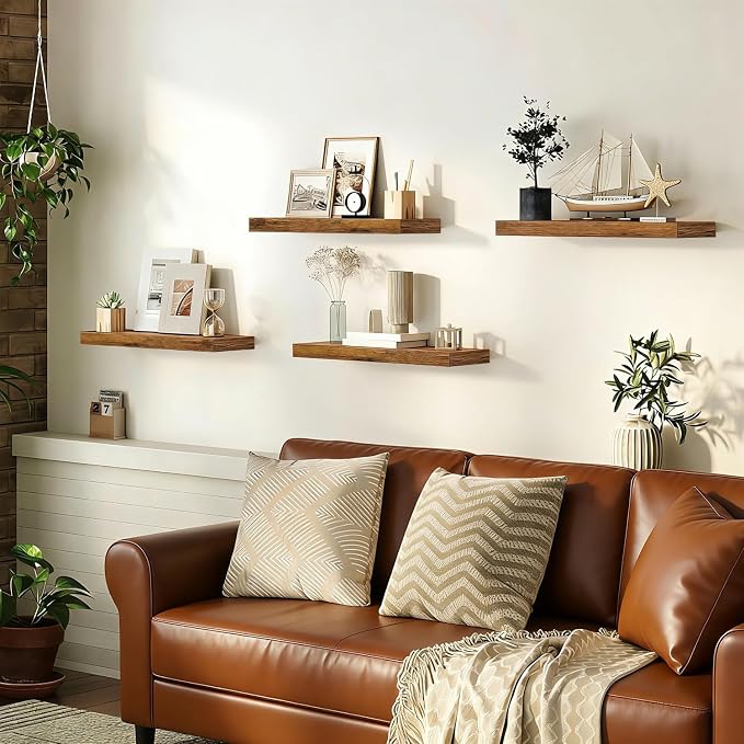 Solid Wood Floating Wall Shelves, Wall Mounted Display Bookshelf forBedroom, Bathroom, Kitchen, Living Room, Farmhouse Home Decor Wall Mounted (Country Style Brown, 23.6'W *6.7"D*1.5"H ,Set of 3)