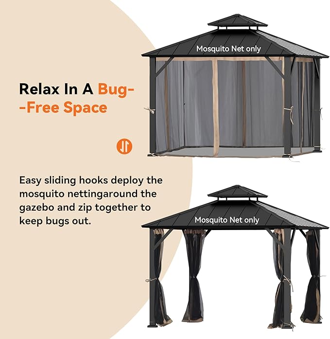Covered Outdoor Gazebo Mosquito Netting Replacement Universal 4-Panel Sidewalls 8' x 8', Outdoor Gazebo Mosquito Nettings with Double Zipper, Replacement for Patio Canopy, Garden (Mosquito Net Only)