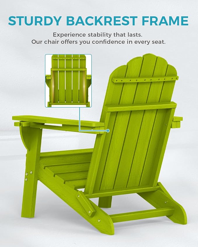 Adirondack Chair, HDPE Material Fire Pit Chairs, Plastic Adirondack Chairs with 2 Cup Holder, Outdoor Lawn Chair for Patio Garden, Lemon Green