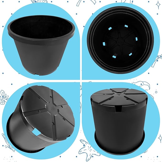 10Pcs 20 Gallon 21 inch Plant Nursery Pot Flower Seedling Injection Molded Container Plastic Garden Planter Pots with Drainage Holes Suitable for Vegetables Flowers Plants Black