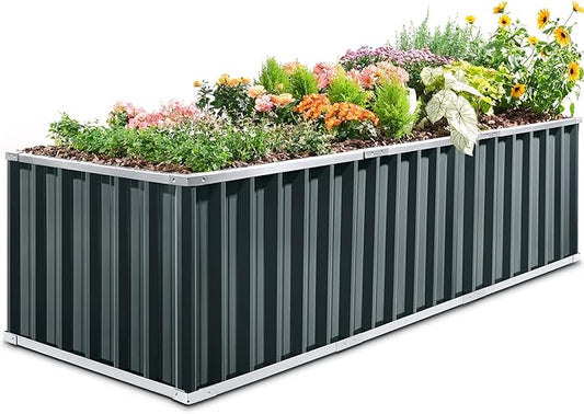 KING BIRD Galvanized Raised Garden Bed with 2 Installation Methods for DIY, 101" x 36" x 24" Heightened Planter Kit Box Outdoor for Deep-Rooted Vegetables, Flowers, Dark Grey