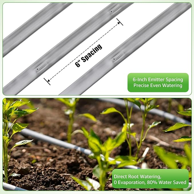 3000FT 5/8" Drip Tape Irrigation, 16 Mil Heavy Duty with 6" Emitter Spacing, Silver Reflective Drip Tape Resistant to Pecking & Biting, Heat-Safe for Seedlings, Ideal for Garden Farm Greenhouse Patio
