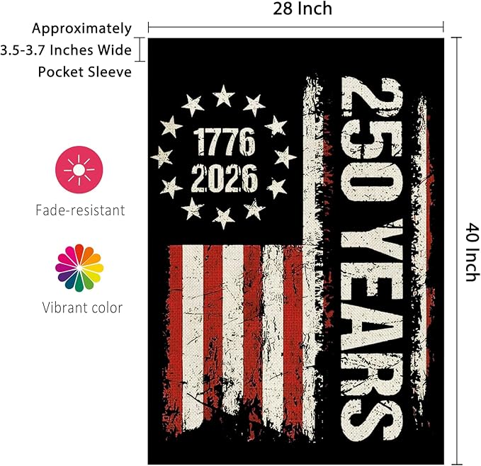 250 Anniversary Usa Garden Flags for Outside, 250 Anniversary USA Flag Patriotic Banner 1776-2026 4th of July Decorations Yard Sign Double-Sided Waterproof Flag Stars and Stripes Design, Commemorative, 28x40 Inch 250 Year American Flag