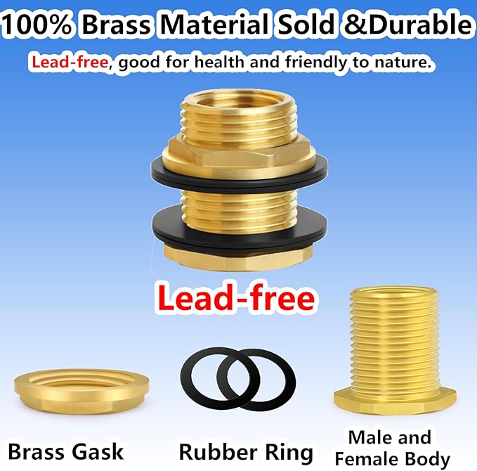 Ceaeso 1/2" NPT Female X 3/4" Male GHT(Garden Hose Threaded), Soild Brass Bulkhead Fitting With 2 Rubber Rings For Water Tower Tank Barrels Rain Barrels…