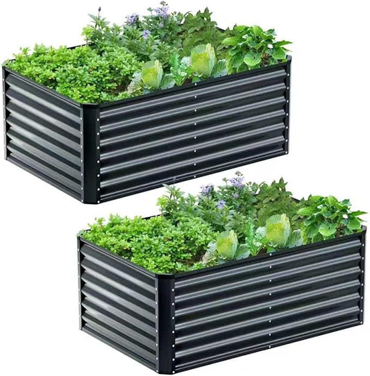 2PCS 4x2x2FT Galvanized Raised Garden Bed,Galvanized Planter Boxes Outdoor, Large Metal Raised Garden Beds for Vegetables-Grey