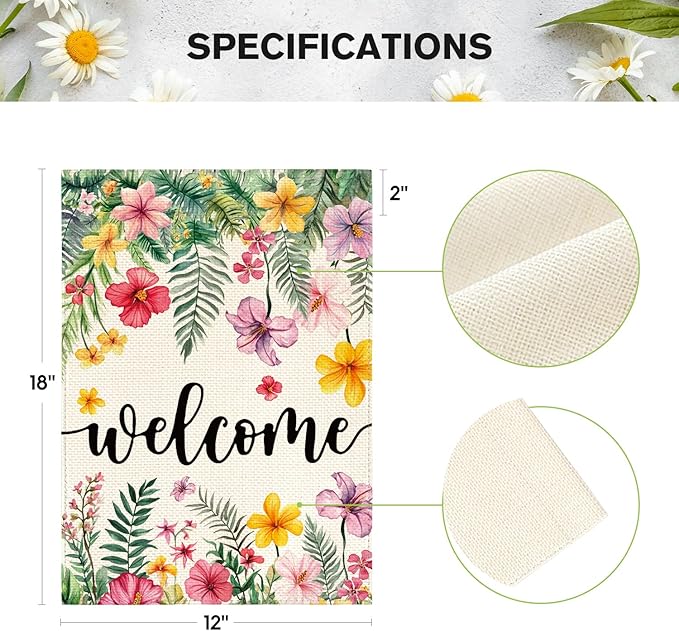 AVOIN colorlife Spring Summer Plumeria Flowers Garden Flag 12 x 18 Inch Double Sided, Seasonal Welcome Yard Outdoor Flag