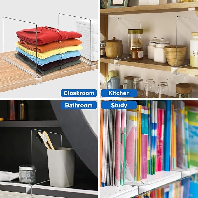 11 Inches Tall [Extra Tall Version] Shelf Dividers for Closet Organization and Storage, 8 Pack Purse Organizer for Closet Acrylic Bookshelf for Organization, Perfect for Sweater Shirts Handbags