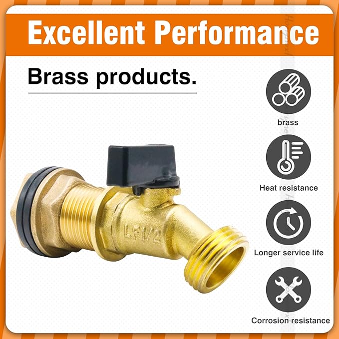 3/4 inch bulkhead spigot for rain barrel, brass water barrel spigot kit for outdoor water bucket and garden hose fitting, 55 gallon drum accessories (1 pc)