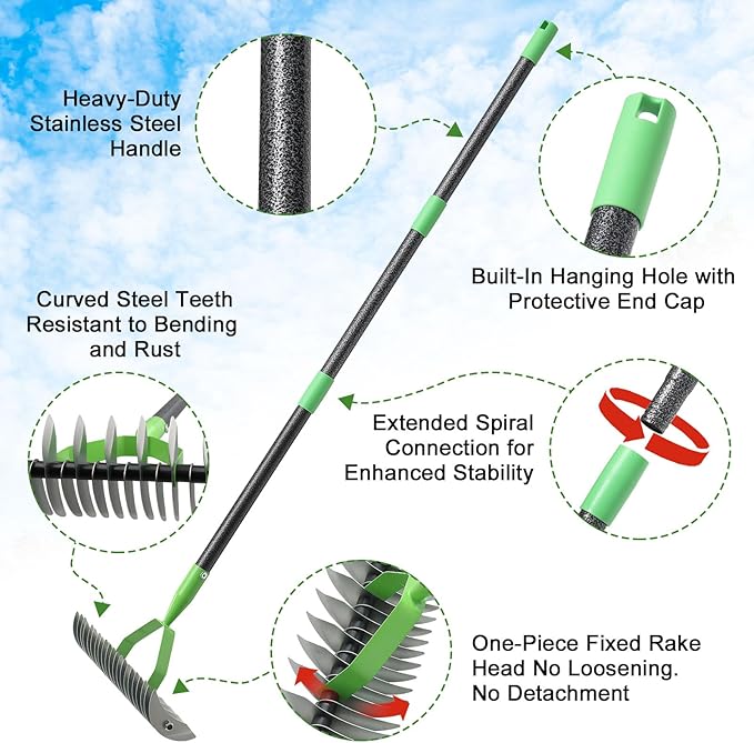 Thatch Rake for Lawn with 70" Long Handle,13" Wide Dethatcher Rake for Grass,Manual Lawn Scarifier for Cleaning Dead Grass,Heavy Duty Steel Thatching Rake for Yard,Garden,Soil Loosening and Lawn Care