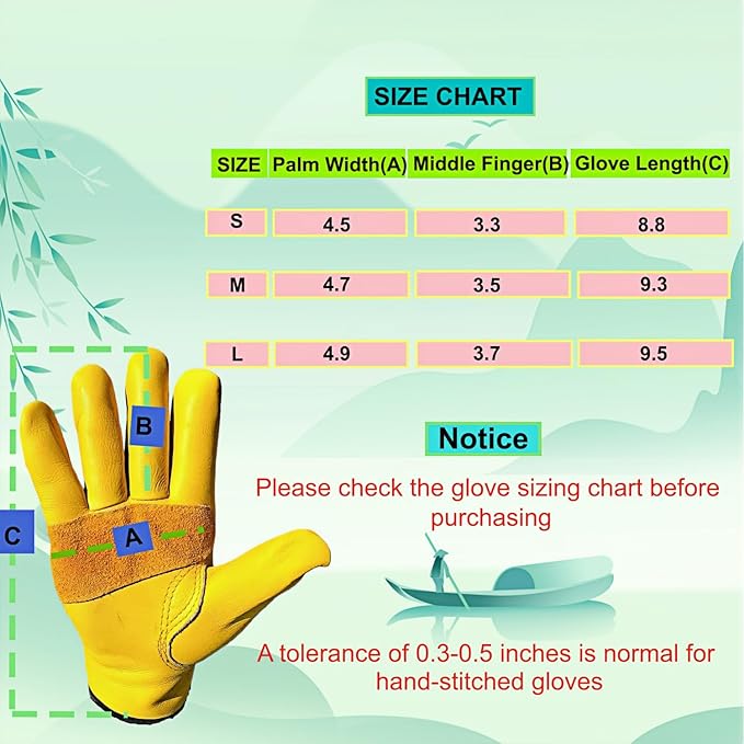 Gardening Gloves for Rose and Cactus Handling,Cow Leather Garden Gloves Thorn Proof,Gardening Gifts for Womens/Mens
