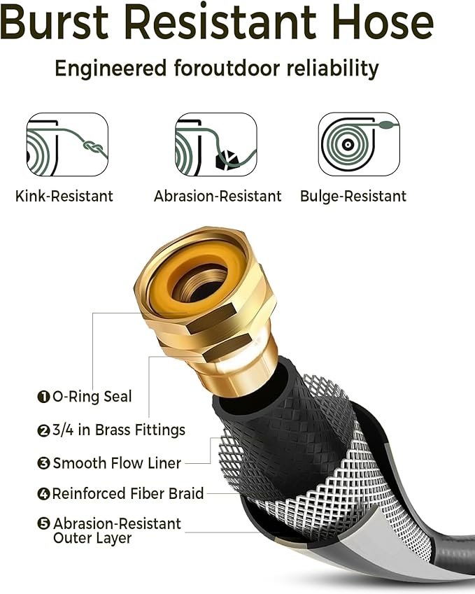 GLAHODEN Retractable Garden Hose Reel 1/2 in x 100 ft, 2025 Upgraded Dual Ratchet Lock UV & Freeze Protection Brass Seal Slow Retraction Anti-Tangle Hose 180°Swivel Reinforced Scaffold Wall Mount