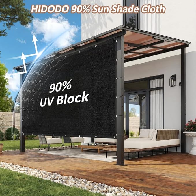 90% Shade Cloth with Grommets, 10 x 10 FT Sun Shade Tarp Pergola Shade Cover Canopy, UV Block Privacy Sun Screen for Outdoor, Patio, Garden, Porch and Deck, Black