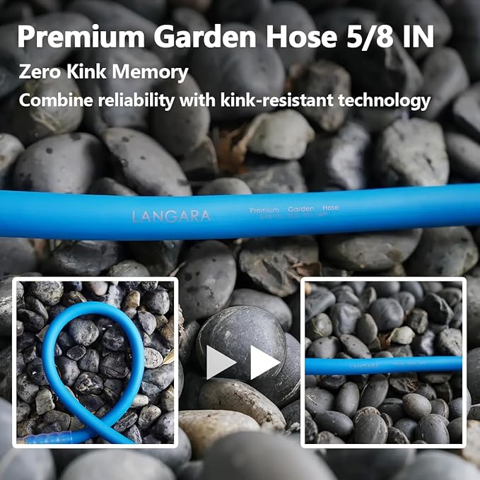 Heavy Duty Premium Garden Hose 90ft x 5/8", 300PSI Working, 1000PSI Burst, Hybrid Rubber Water Hose with Transparent Swivel Handle - Hot/Cold Water - Five Layered Braiding with Brass fittings (Blue)