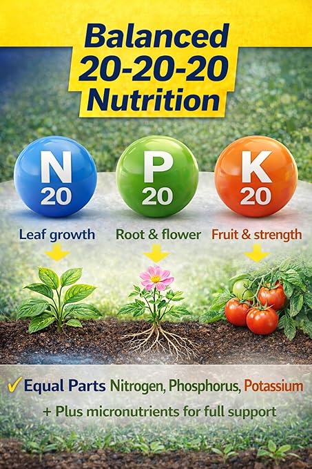 CountryMax 20-20-20 All Purpose Fertilizer 25 lb – Water Soluble Balanced NPK Plant Food for Lawn, Garden, Vegetables, Flowers & Indoor Plants