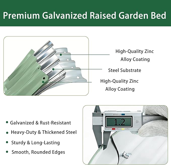 Gartist 8×4×1 ft Large Light Green Raised Garden Bed Planter, Easy Assembly Metal Garden Bed Outdoor for Vegetables, Flowers & Herbs