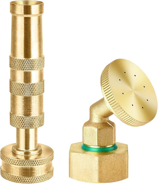 Brass Hose Nozzle & 8-Hole Garden Hose Mister Nozzle Set, Heavy Duty, Adjustable Spray & High-Pressure Jet