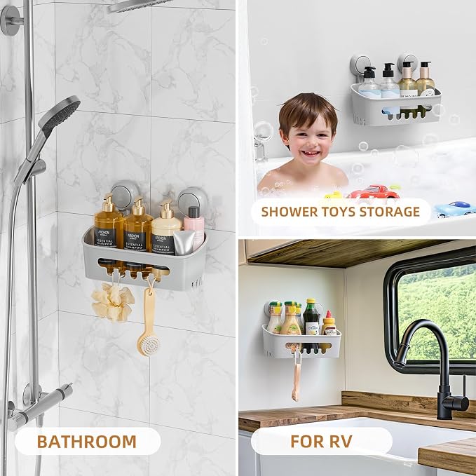 LEVERLOC Shower Caddy Suction Cup,Shower Organizer Bathroom Shelf, Grey