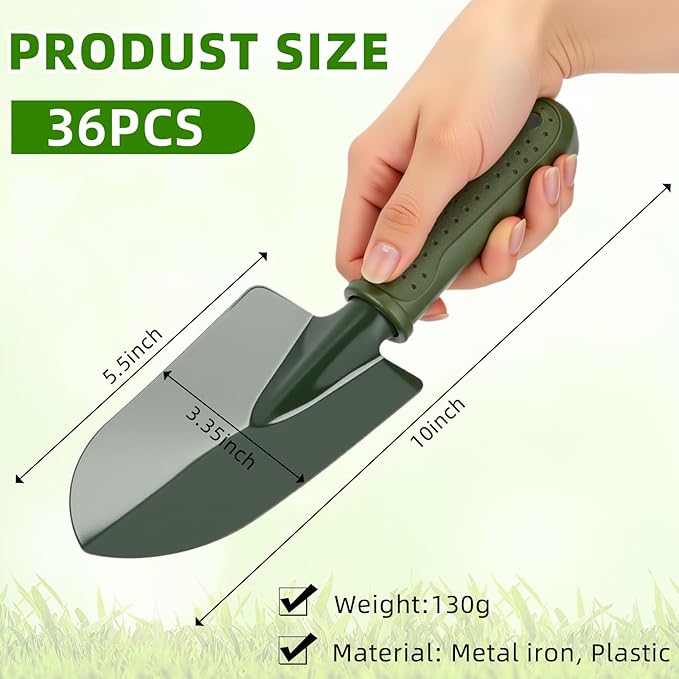 Yaocom 36 Pcs Garden Shovel Trowel Gardening Hand Tools Small Hand Shovels for Digging Metal Trowel Spade with Plastic Handle Anti Slippery for Lawn Yard Home Farm Planting
