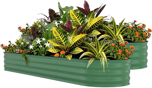 GarveeLife 2 Pcs Raised Garden Beds Outdoor 8x2x1.5 ft - Galvanized Steel Planter Box for Vegetables, Flowers, Rust-Resistant Garden Box, Easy Assembly Raised Beds, Durable Planters for Outdoor Plants