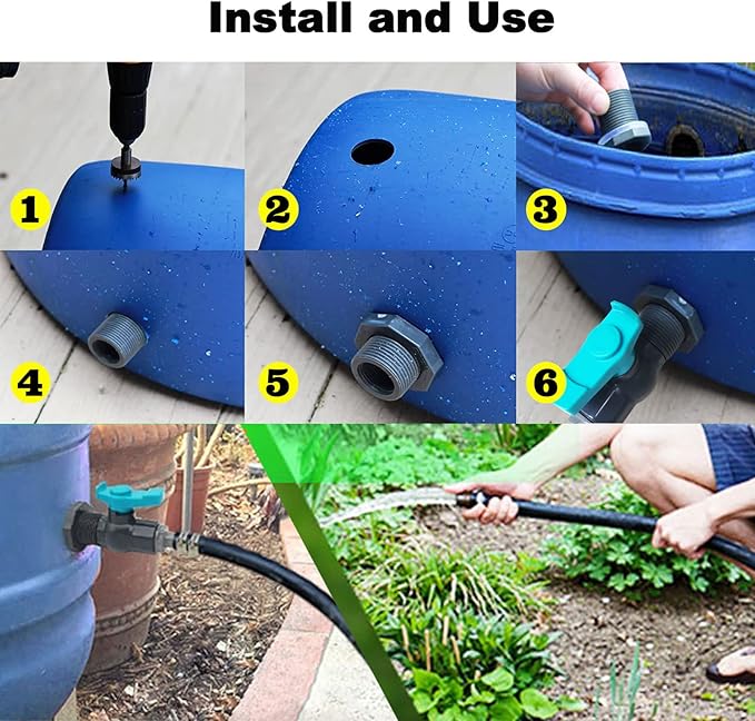 Rain Barrel Spigot Kit with a Hole Saw Include 1" (diameter 32 mm) PVC Bulkhead Fitting Ball Valve Thread Seal Tape and Garden Hose Male Threaded Adapter for 1" Female Threaded Connector(1 inch)