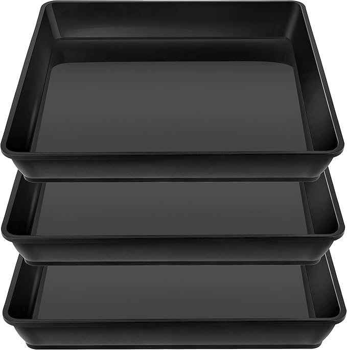LWALRS Square Plant Saucer 20 22 Inch 3 Pack, Extra Large Plant Saucer, Deep Plant Trays for Pots, Duty Plastic Plant Water Tray, Planters for Indoors and Outdoors Plants (20 inch Black)