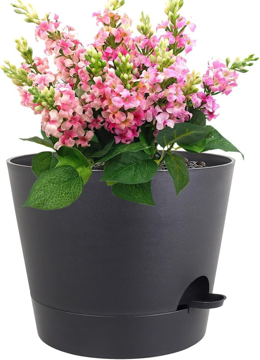 Meowell 12 inch Large Self Watering Pots for Indoor Outdoor Plants, Flower Plant Pots with Mesh Drainage Holes for Garden House Plants, Plastic Planters with Reservoir for Home Decor, Black