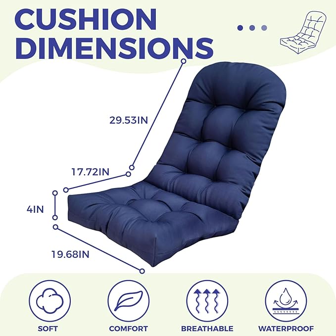 Outdoor Adirondack Chair Cushions Set of 2 Waterproof Non Slip Slivery Grey Patio Chair Cushions for Outdoor Furniture Thicken Rocking Chair Seat Pad 47"*19.68"*3.9"