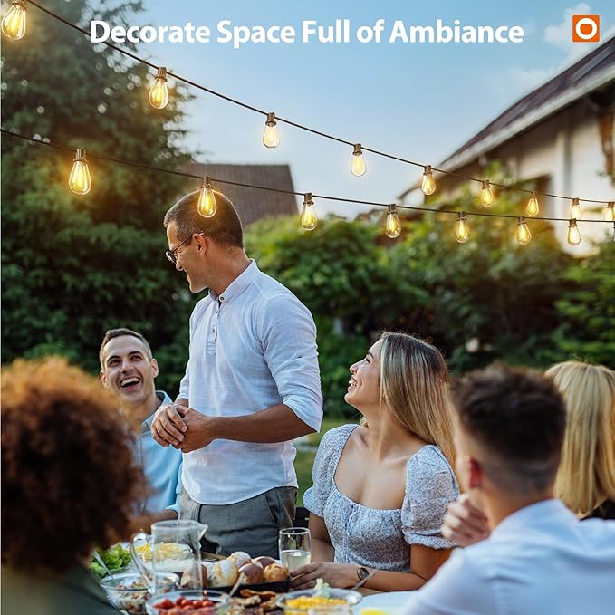 addlon 102FT(96FT+6) Solar String Lights Outdoor Waterproof with USB Port & Remote Control Solar Patio Lights for Outside Solar Powered with 52 LED Dimmable Bulbs for Porch Garden Deck Halloween