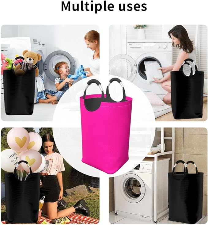 Large Laundry Hamper Bag, Neon Pink Modern Collapsible Laundry Basket Dirty Clothes Organizer Washing Bin for Family Essentials Storage