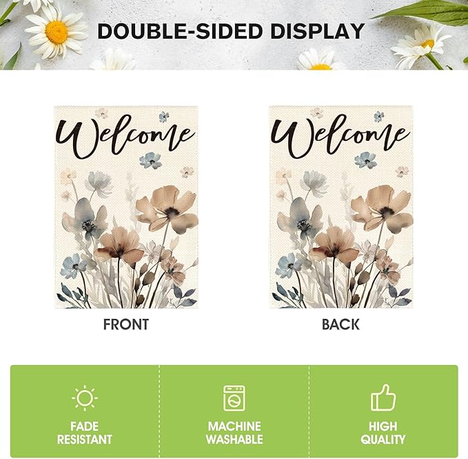 AVOIN colorlife Watercolor Flowers Garden Flag 12x18 Inch Double Sided Outside, Spring Summer Fall Seasonal Floral Welcome Yard Outdoor Flag