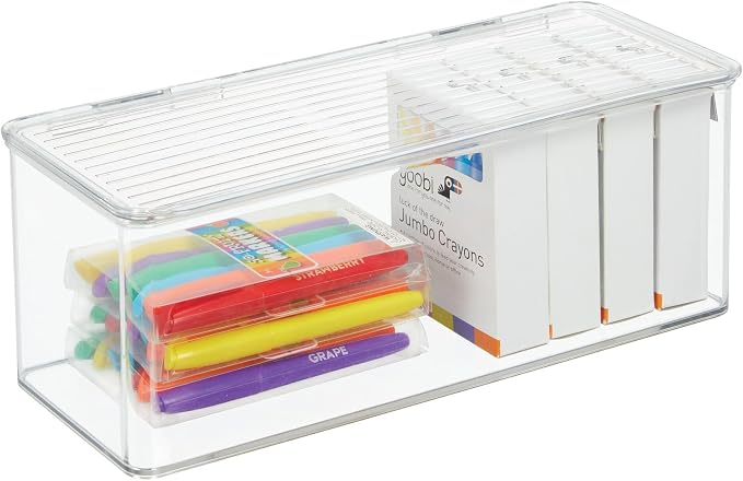 iDesign Plastic Stackable Hinged-Lid Storage Box, Set of 6, Clear