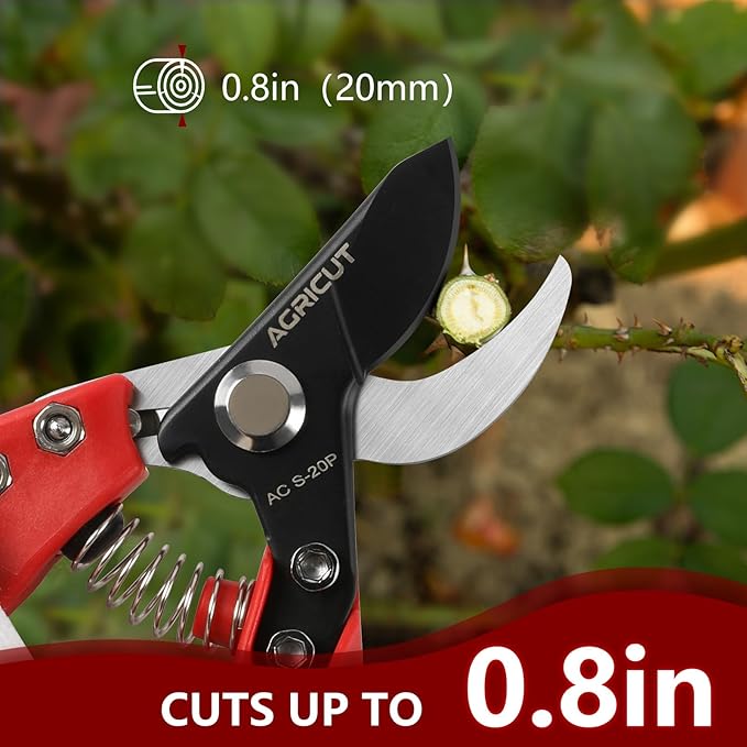 AGRICUT Pruning Shears, 7/8-Inch Cut Capacity Hand Clippers, Bypass Pruners, Gardening Scissors with Sharp Steel Blade (Nylon Handle, High Carbon Steel PRO)