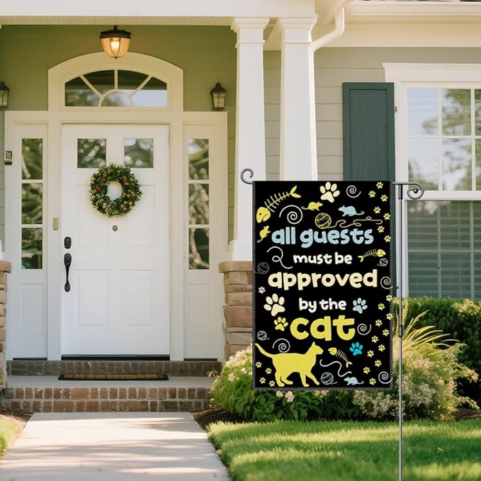 All Guests Must Be Approved by the Cat Garden Flag, Cute Cats Banner, Welcome Yard Home Holiday Party Outdoor Decor, Funny Cat Lover Gifts for Kitty Lovers, Housewarming Flag Gifts