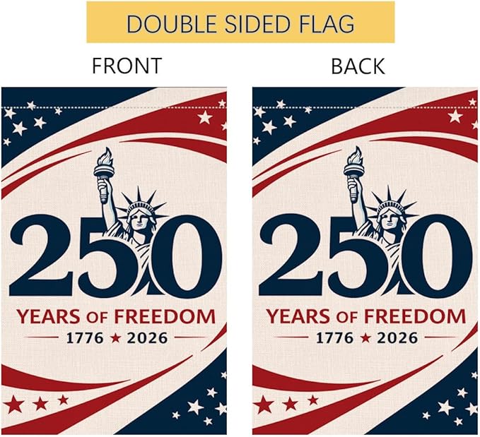 BLKWHT 250 Years America Garden Flag 12x18 Vertical Double Sided 1776-2026 USA 250th Anniversary Freedom Banner 4th of July Patriotic Outside Decorations Burlap Yard Flag BW868