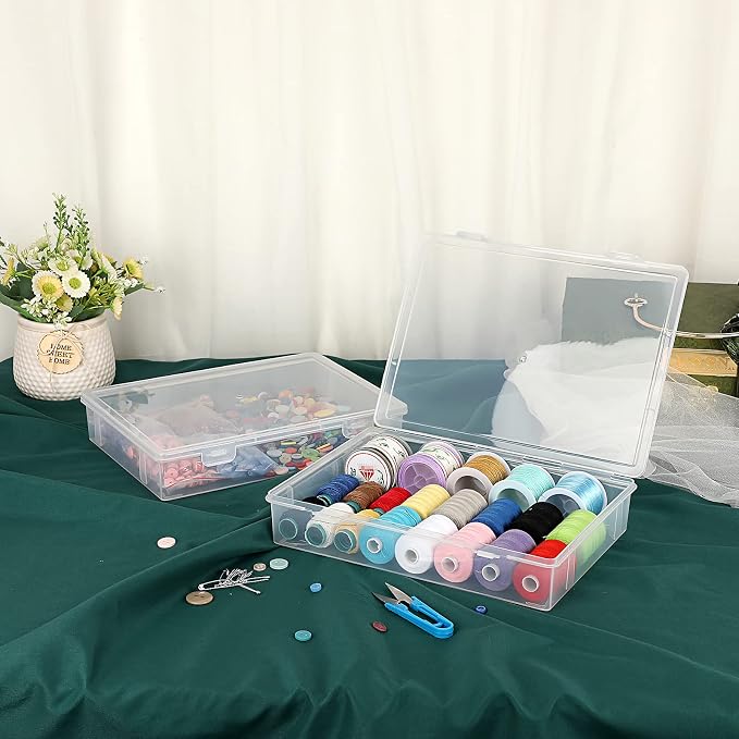 BTSKY Clear Plastic Storage Box with Flap Lid,4 Pack Medium-10.8"x7.9"x2.1"