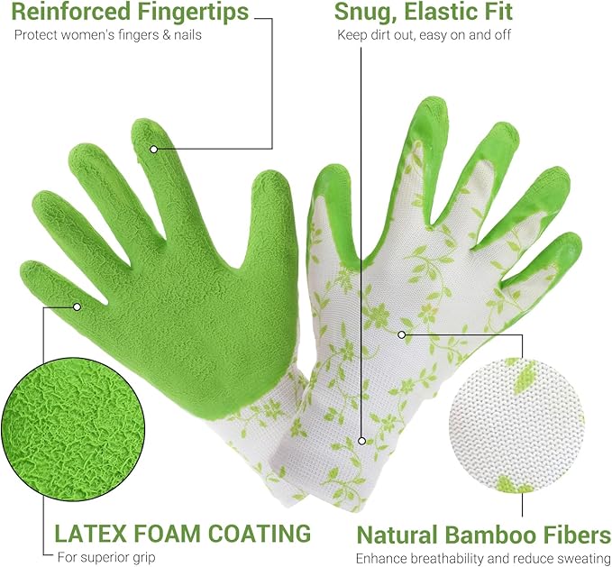 2 Pairs Garden Gloves for Women, Breathable Rubber Coated Gardening Gloves, Outdoor Indoor Work Glove Women for Yard Home Garden Tool Set(Medium Size, Purple+Green)