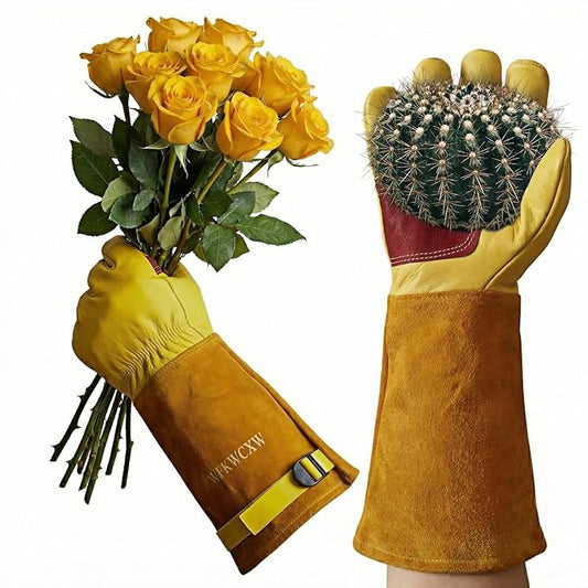 Gardening Gloves for Rose and Cactus Handling,Cow Leather Garden Gloves Thorn Proof,Gardening Gifts for Womens/Mens