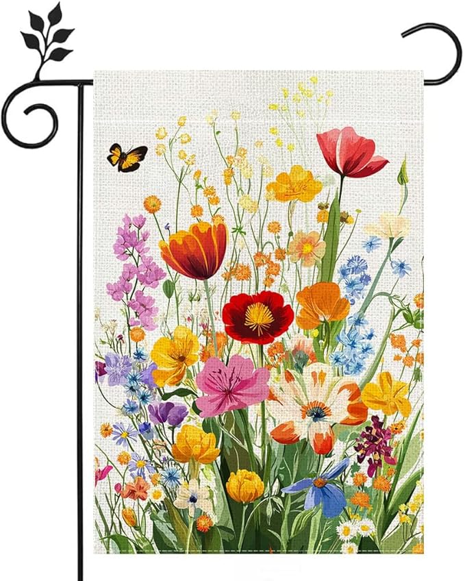 Spring Summer Floral Garden Flag 12x18 Inch Double Sided, Colorful Welcome Yard Decor, Farmhouse Outdoor Flag for Lawn Patio Porch