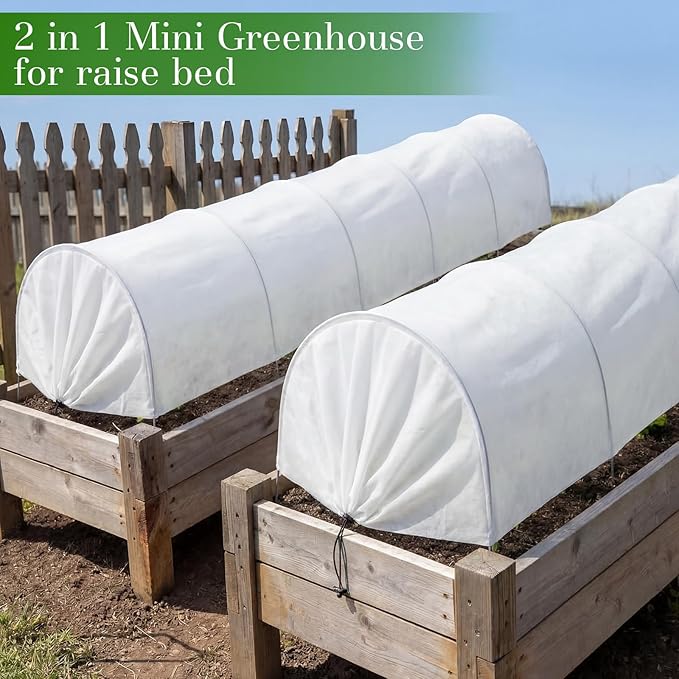 4 Pack Mini Garden Greenhouse Tunnel Net Cover, 10ft 2 in 1 Portable Frost Cloth Hoop Greenhouse Tunnel Quick-release Technology Sun Heat Protection for Outdoor Garden,Plant,Vegetable,Raised Bed