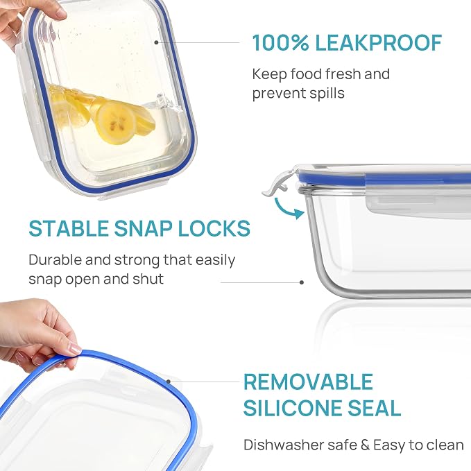 Vtopmart 2Pack 2260ml/76.4oz Extra Large Glass Storage Containers, Blue