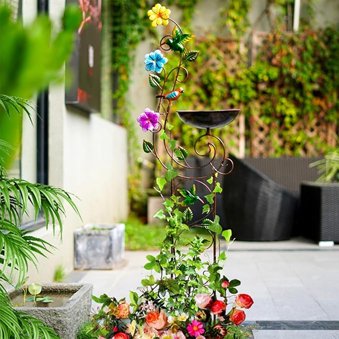 YYWMWM 57" Height Metal Bird Bath with Trellis for Outdoor, Vintage Decorative Bird Baths, Small Garden Plant Support, Antique BirdBath for Climbing Plants with Detachable Iron Bowl (Butterfly)