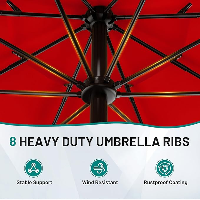AreShark 10FT 3-Tiers Patio Umbrella with Valance, Outdoor Umbrellas with Crank/Tilt, Table Market Umbrella Vented w/ 8 Sturdy Ribs for Garden, Deck, Backyard, and Pool, Red