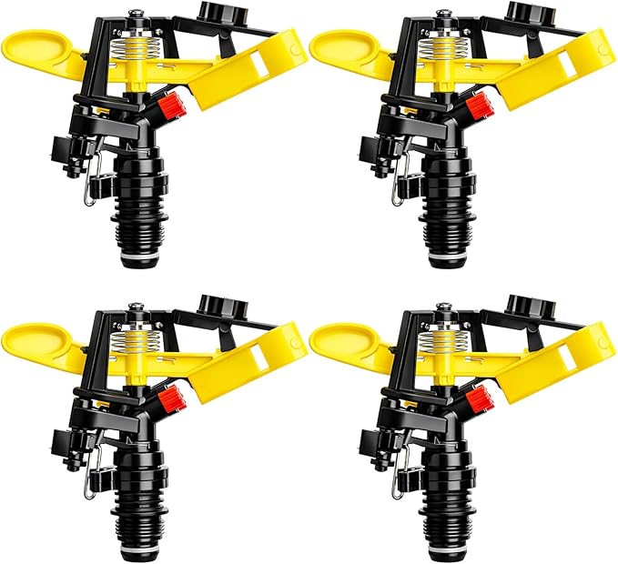 Honoson 1/2 Inch Plastic Impact Sprinklers Heads Adjustable 0-360 Degree Pulsating Oscillating Watering Sprinkler Head for Garden Law Grass Yard Irrigation Supplies(4 Pcs,Yellow)