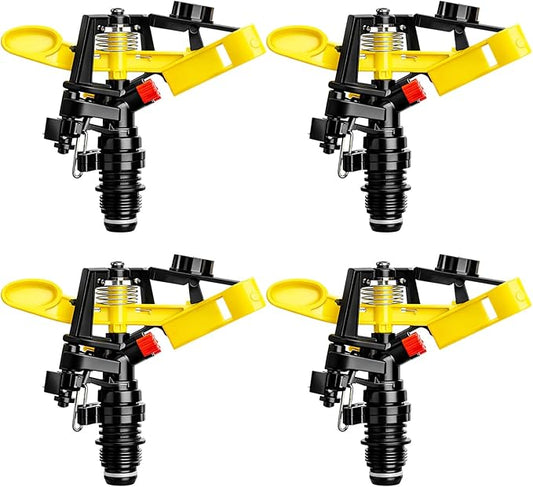 Honoson 1/2 Inch Plastic Impact Sprinklers Heads Adjustable 0-360 Degree Pulsating Oscillating Watering Sprinkler Head for Garden Law Grass Yard Irrigation Supplies(4 Pcs,Yellow)