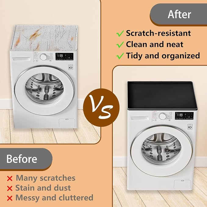 2-Pack Washer Dryer Top Protector Mat 24"x24" – Anti-Vibration Anti-Slip Washing Machine Cover, Raised Edge Waterproof Pad, Shock-Absorbing Silicone Mat for Laundry Basket & Detergent Organizer