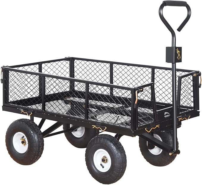 Heavy Duty Steel Garden Cart Large Size with Liner and Iron Frame,Steel Frame Dump Cart with Removable Sides,660lbs Capacity Black