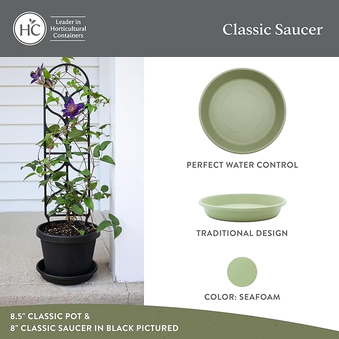 The HC Companies 21 Inch Classic Round Plant Saucer, Lightweight UV-Resistant Plastic Outdoor & Indoor Flower Pot Tray, 2-Pack Plant Pot Trays for Garden & Home Decor, Seafoam