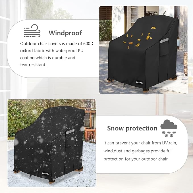 Outdoor Chair Covers 30" W x 34" D x 36" H,600D Heavy Duty Waterproof Patio Chair Cover,Outdoor Furniture Covers for Lawn/Garden Chiar,Black